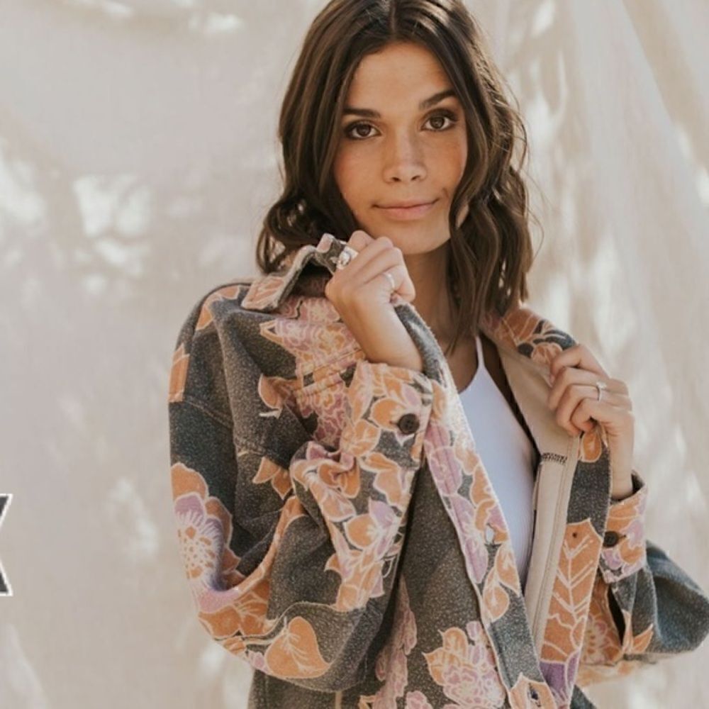NWT Free People Printed Ruby Jacket in Charcoal